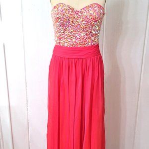 La Femme Fushia Chiffon Gown Prom Dress Jeweled Bodice